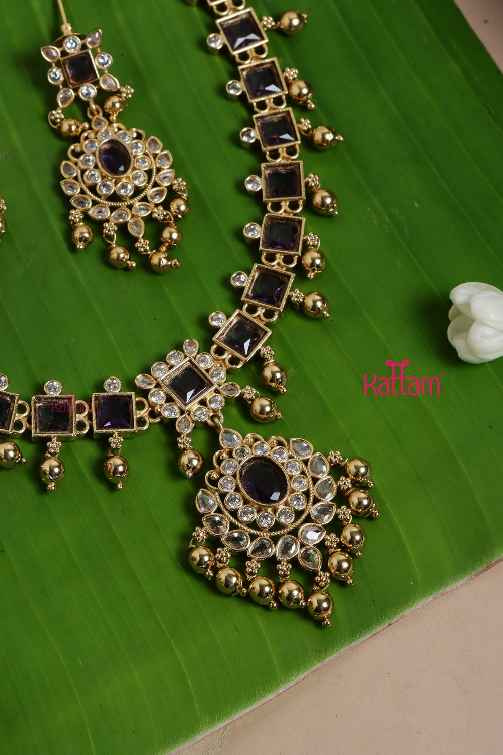 Sumeha - Purple Gold Trims Stone Choker - N3266