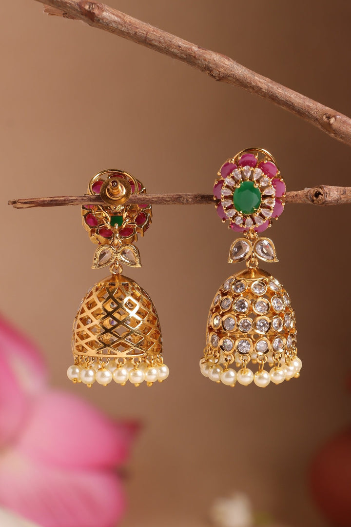 Sunflower White Stone Jhumka - E1531