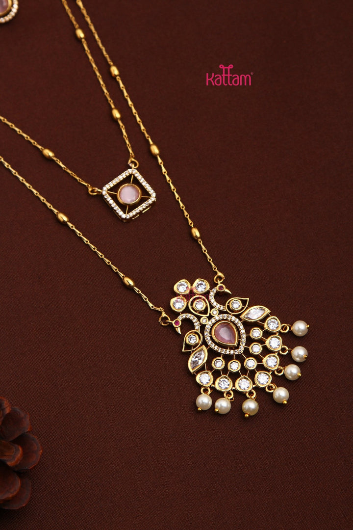 Swagatha - Layered Pastelpink Peacock Pearl Chain - N3497