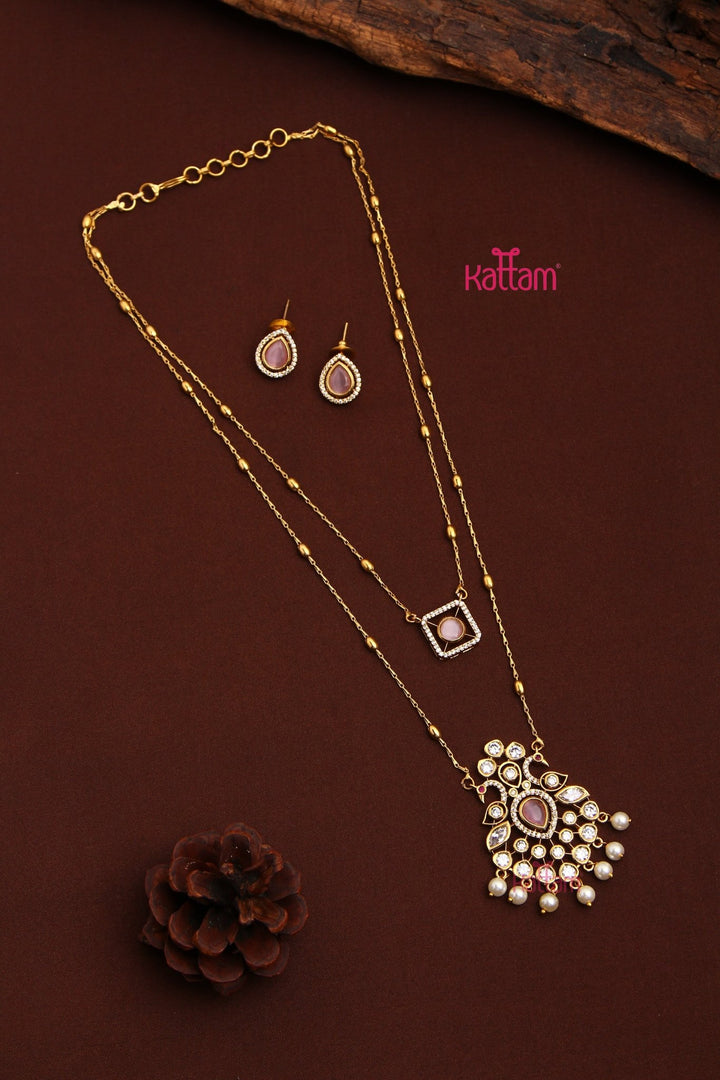 Swagatha - Layered Pastelpink Peacock Pearl Chain - N3497