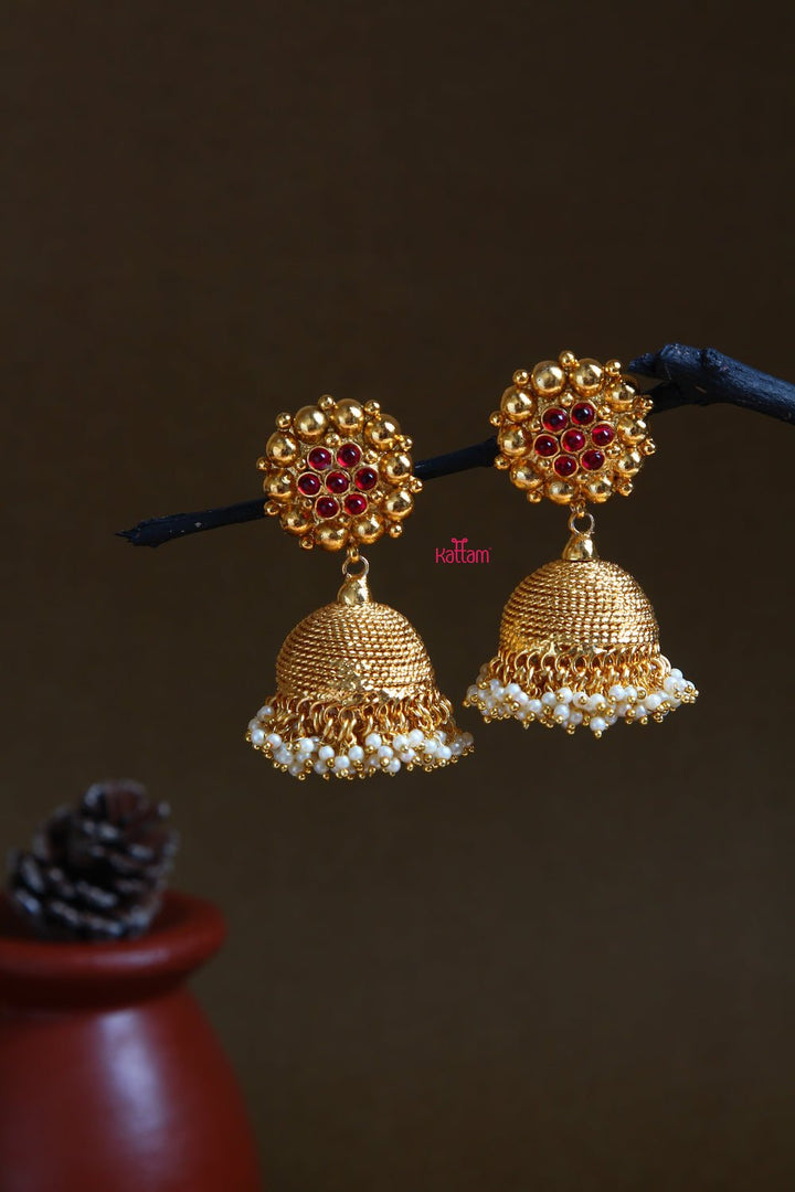 Tamarai - Bridal Guttapusalu Pearls Gold Finish Necklace with Jhumka - N703