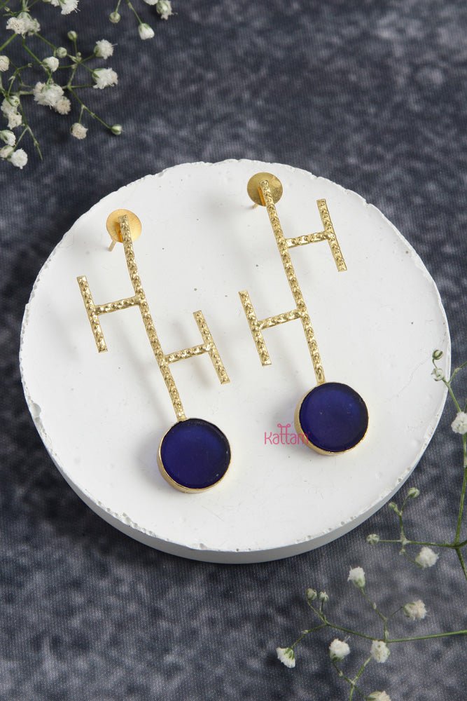 Textured Ladder Raw Stone Earring - E772