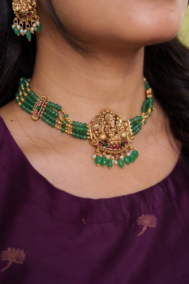 Thamayanthi - PastelGreen Beaded Choker - N3683