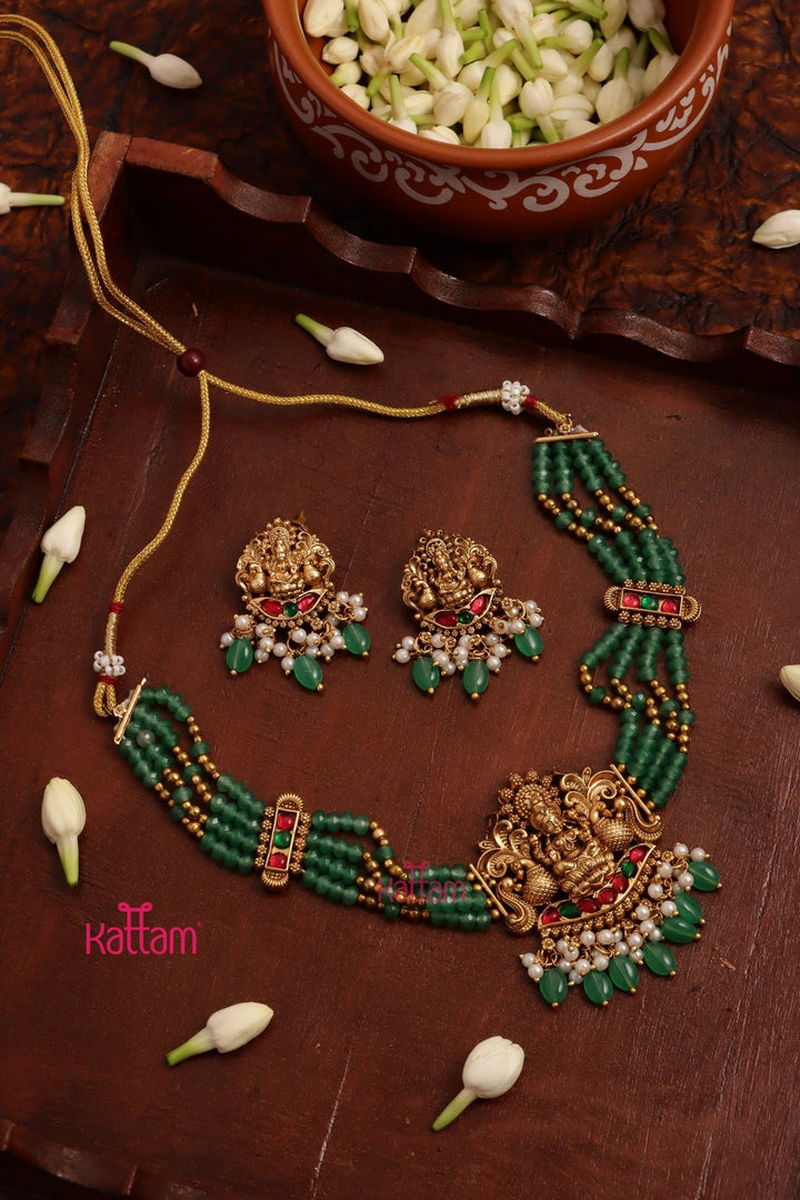 Thamayanthi - PastelGreen Beaded Choker - N3683