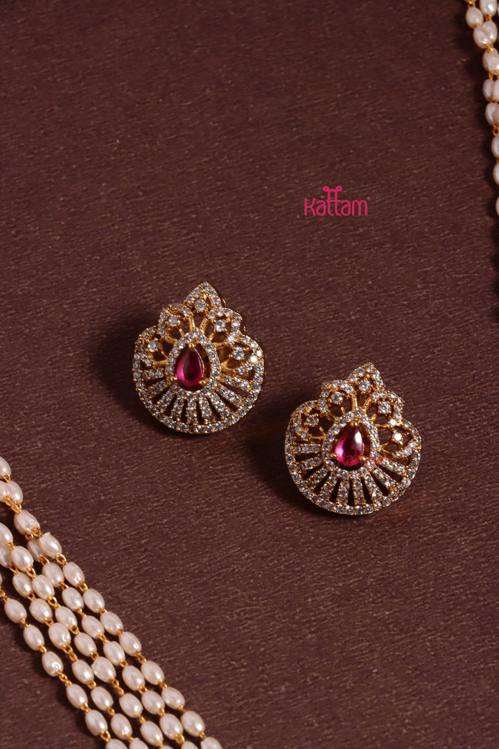 Tharika - Rice Pearl Ruby Dollar Chain - N3615