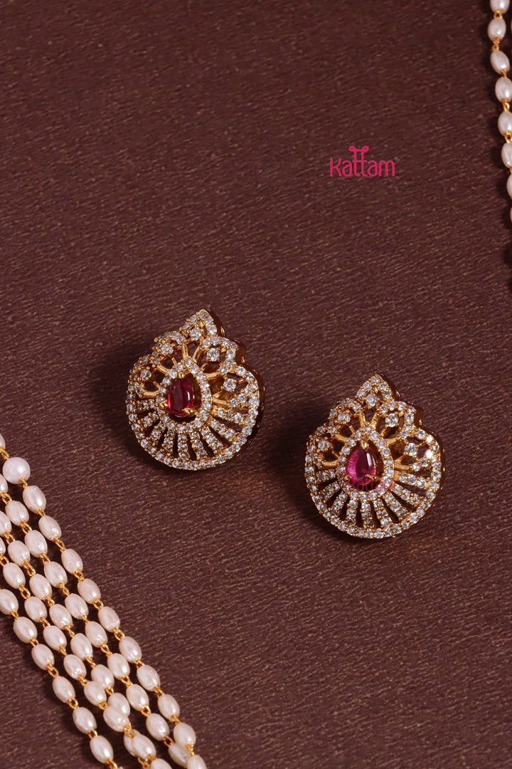 Tharika - Rice Pearl Rubygreen Dollar Chain - N3613