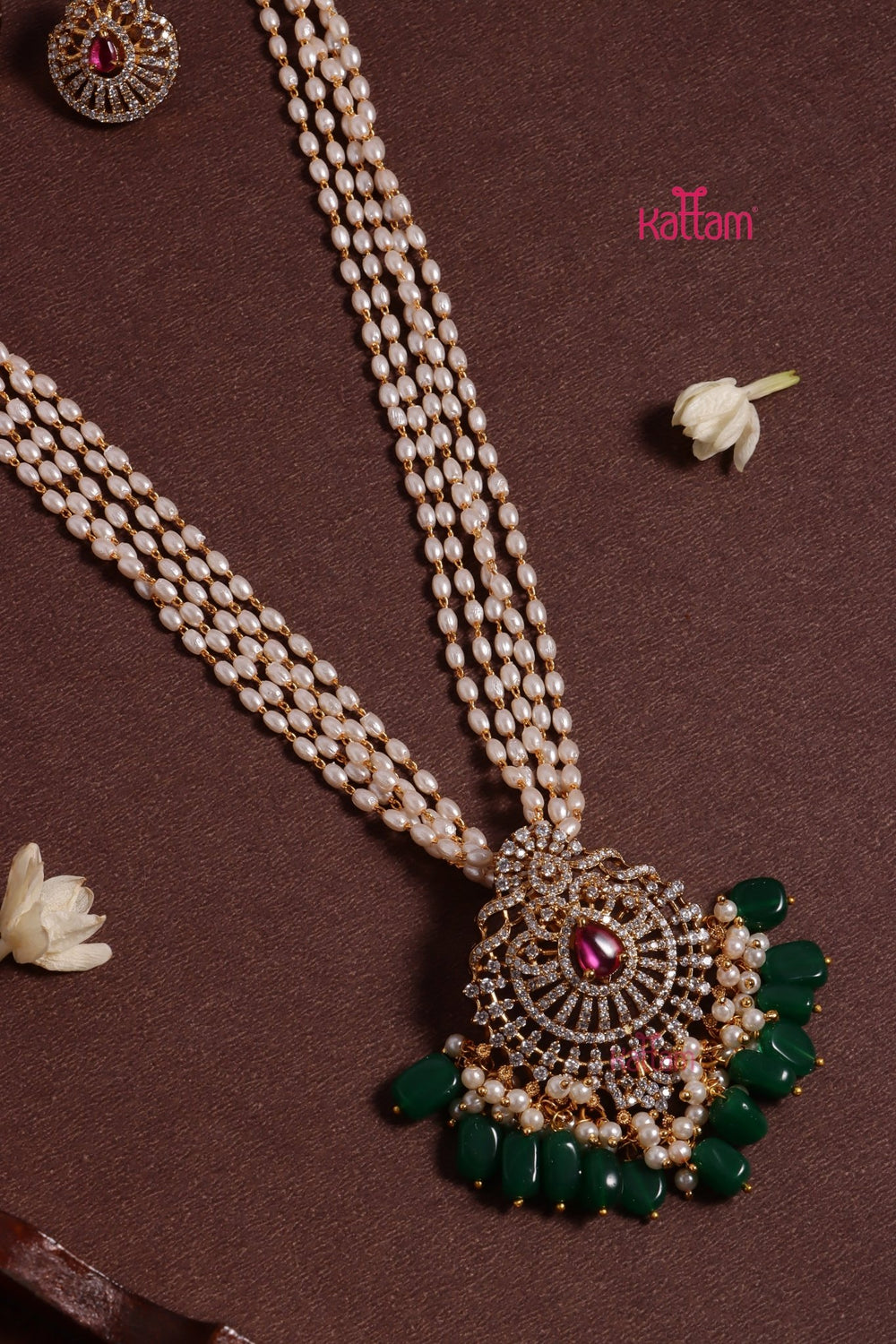 Tharika - Rice Pearl Rubygreen Dollar Chain - N3613