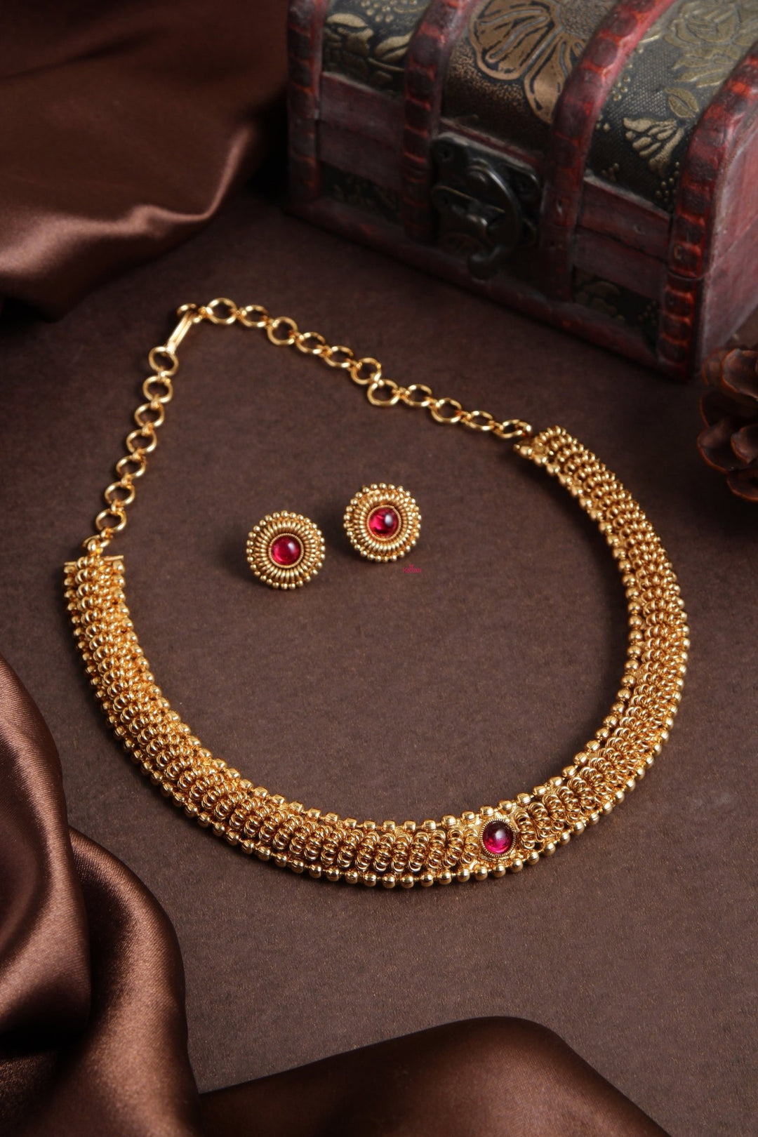 Thigazhini - Goldtone Ruby Stone Choker - N1990