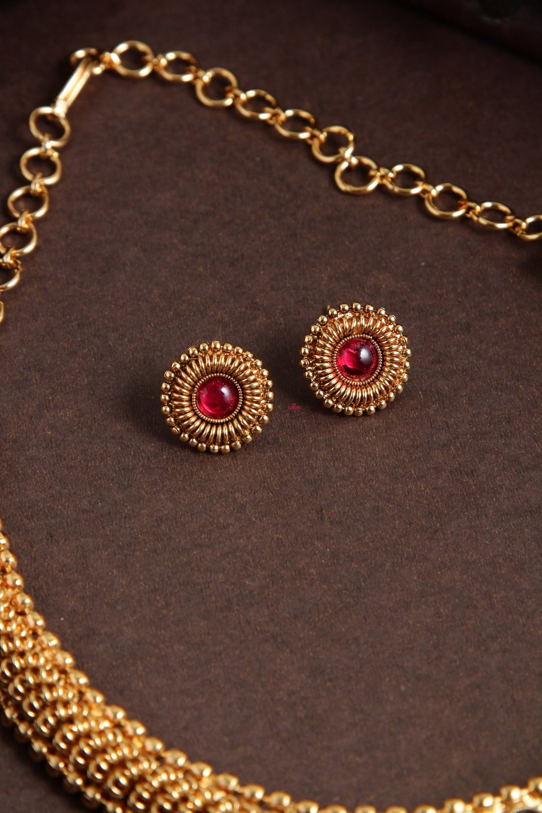 Thigazhini - Goldtone Ruby Stone Choker - N1990