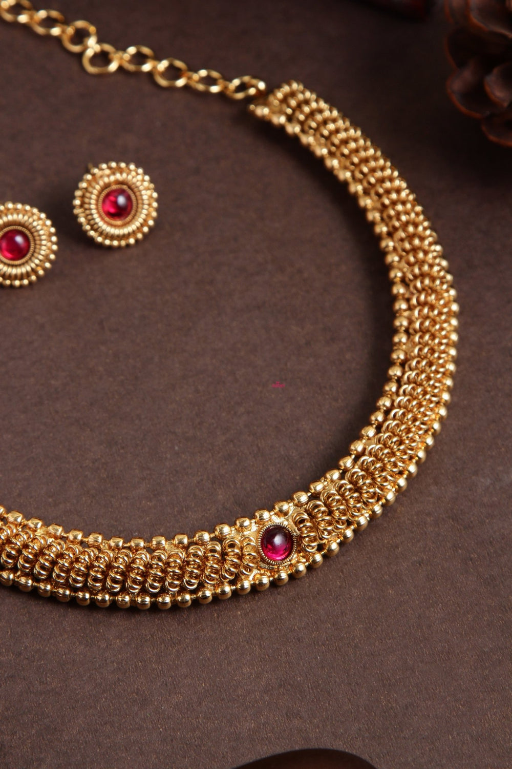 Thigazhini - Goldtone Ruby Stone Choker - N1990