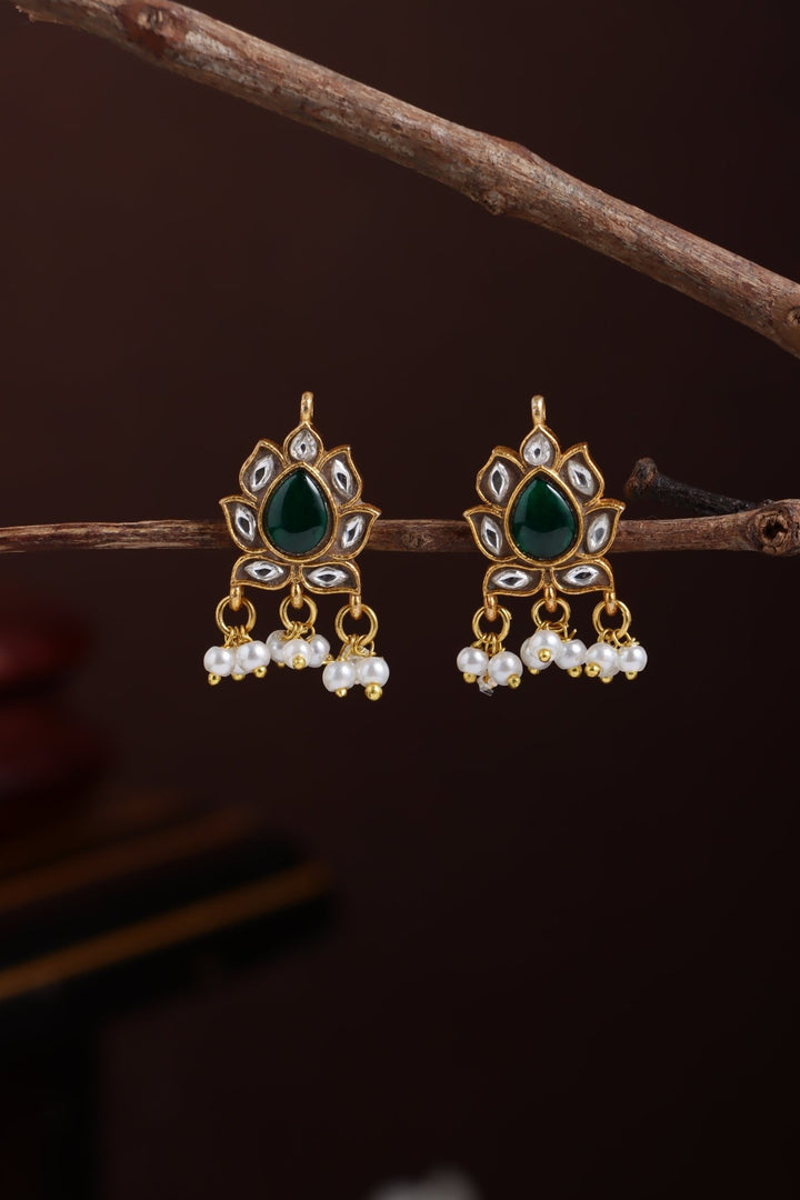 Thilagam Kundan Stone Earring - Green - E1272