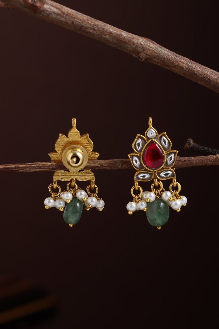 Thilagam Kundan Stone Earring - RubyWhite - E1271