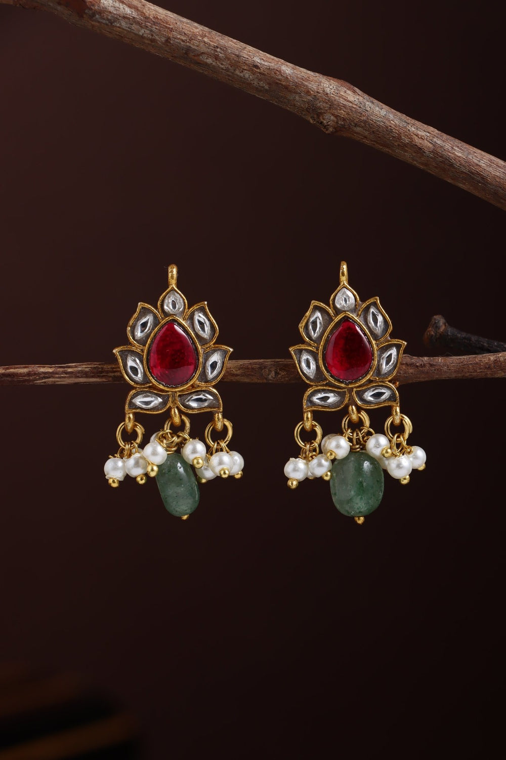 Thilagam Kundan Stone Earring - RubyWhite - E1271