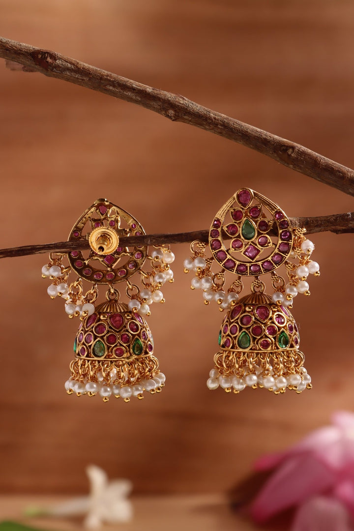 Thilak Motif Pearl Jhumka - E1461