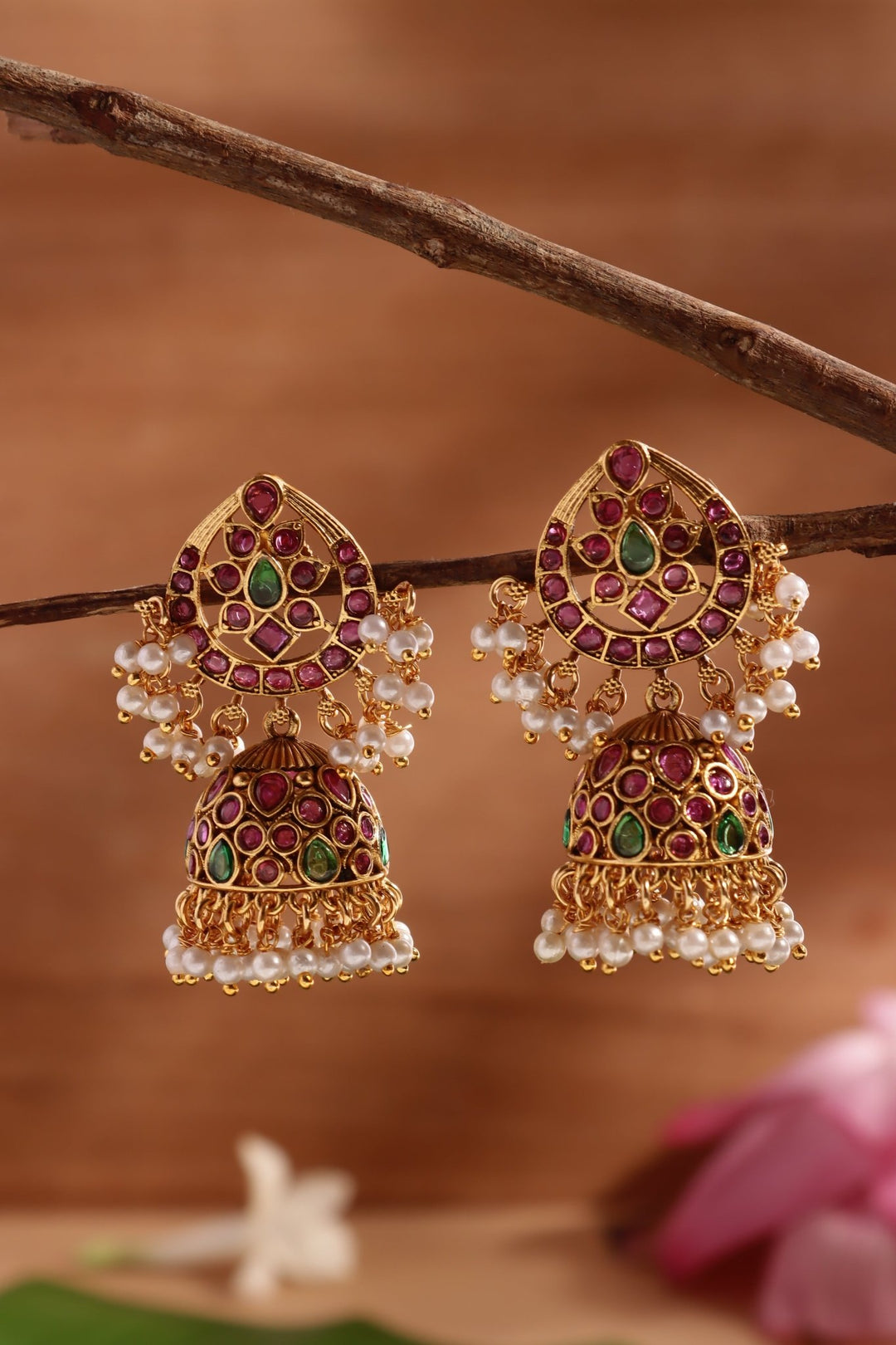 Thilak Motif Pearl Jhumka - E1461