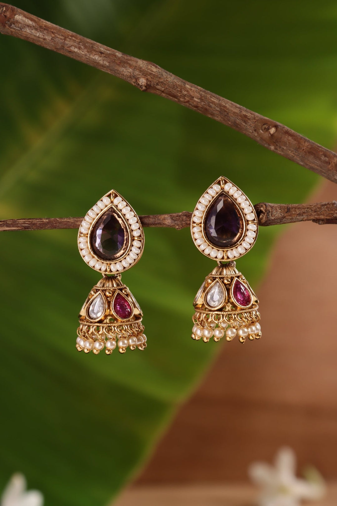 Thilak Pearl Purple Jhumka - E1445