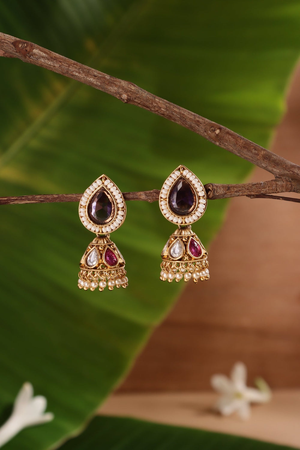 Thilak Pearl Purple Jhumka - E1445