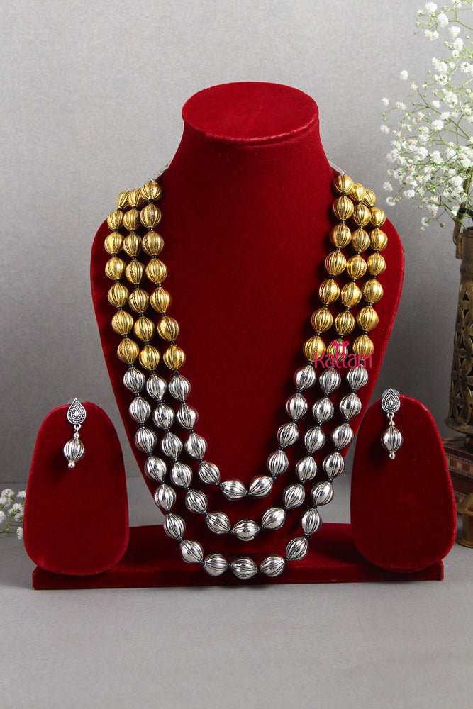 Three Layered Gold & Silver mala - N1837