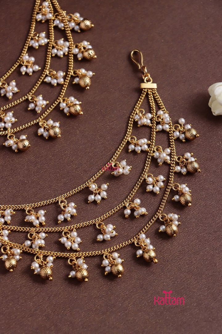 Three Layered Pearl earchain - EC079