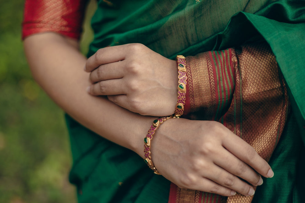 Tilak Ruby Green Stone Bangle - B478- V4