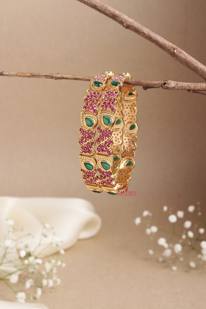 Tilak Ruby Green Stone Bangle - B478- V4