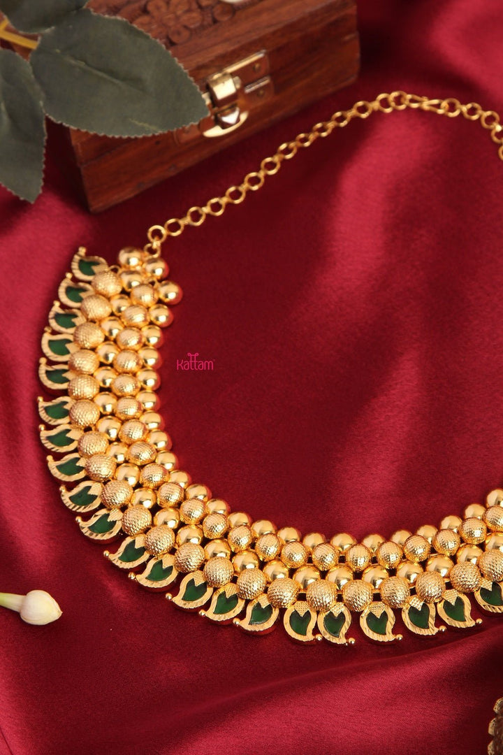 Traditional Golden Embossed Palakka Necklace (No Earrings) - N1056