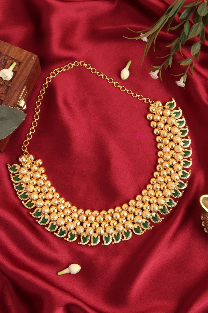 Traditional Golden Embossed Palakka Necklace (No Earrings) - N1056
