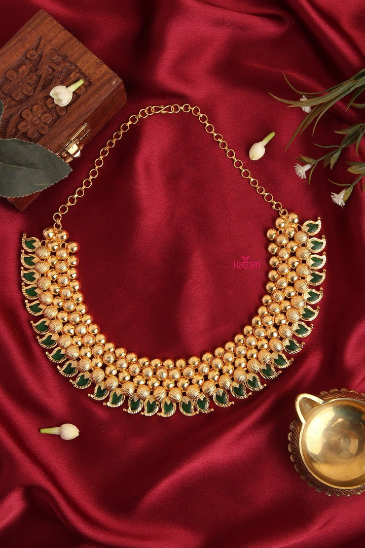 Traditional Golden Embossed Palakka Necklace (No Earrings) - N1056