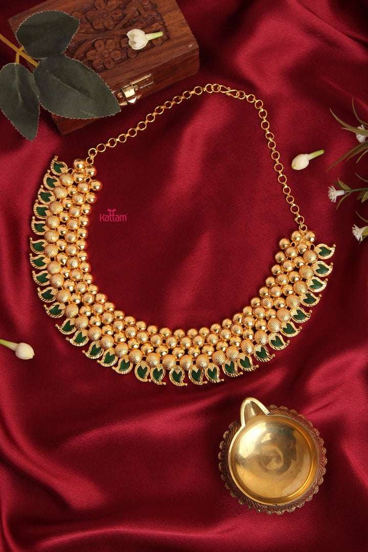 Traditional Golden Embossed Palakka Necklace (No Earrings) - N1056