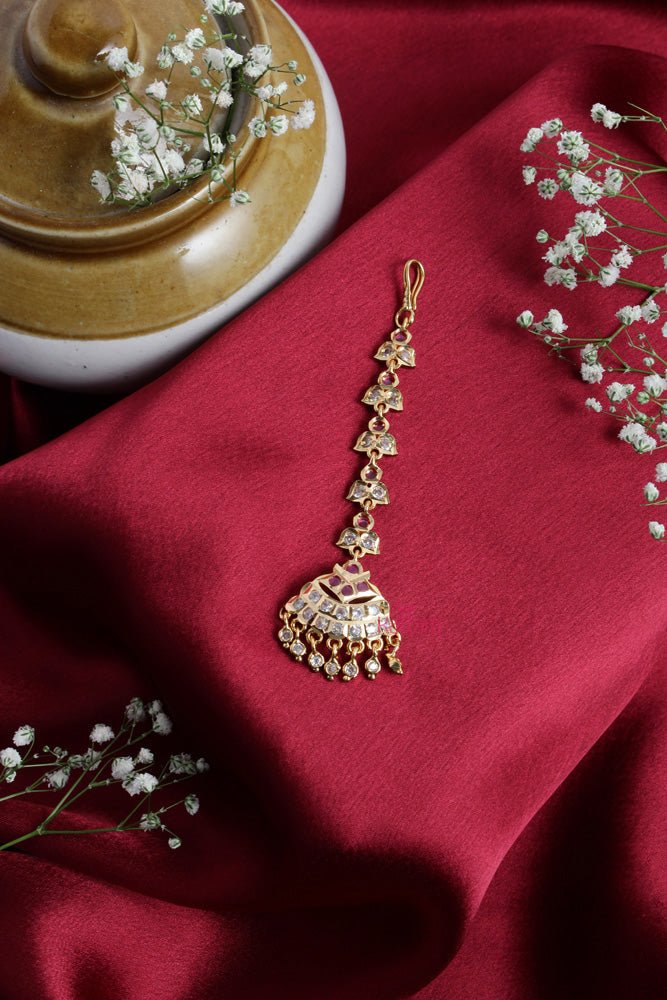 Traditional Goldtone RubywhiteStone Maangtikka - MT058