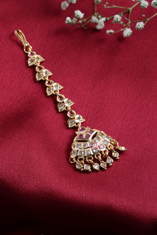 Traditional Goldtone RubywhiteStone Maangtikka - MT058