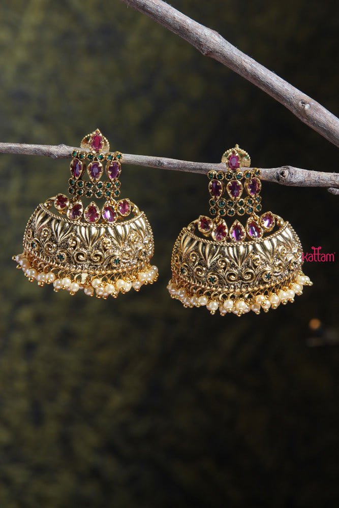 Traditional Ruby Green Half Jhumka - E321