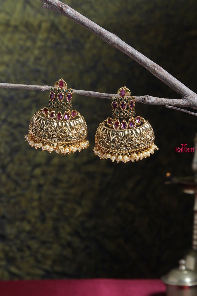 Traditional Ruby Green Half Jhumka - E321