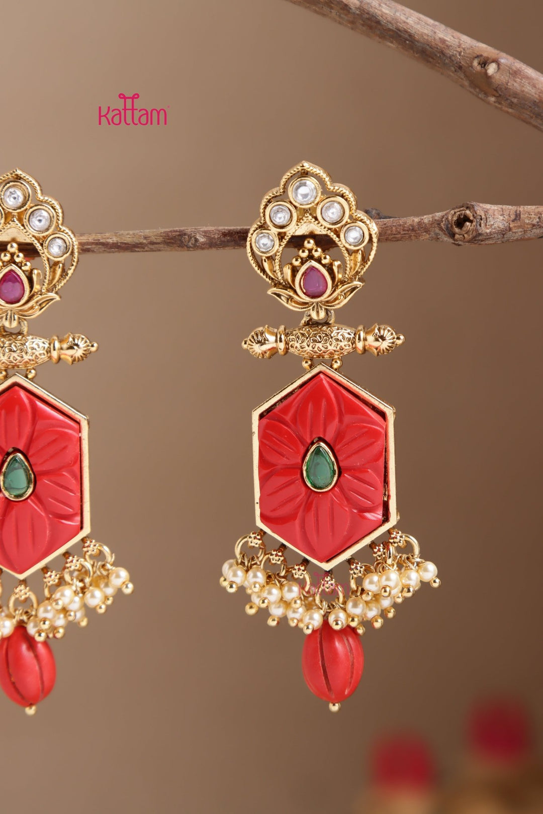 Triti Coral Peacock Statement Earring - E1019