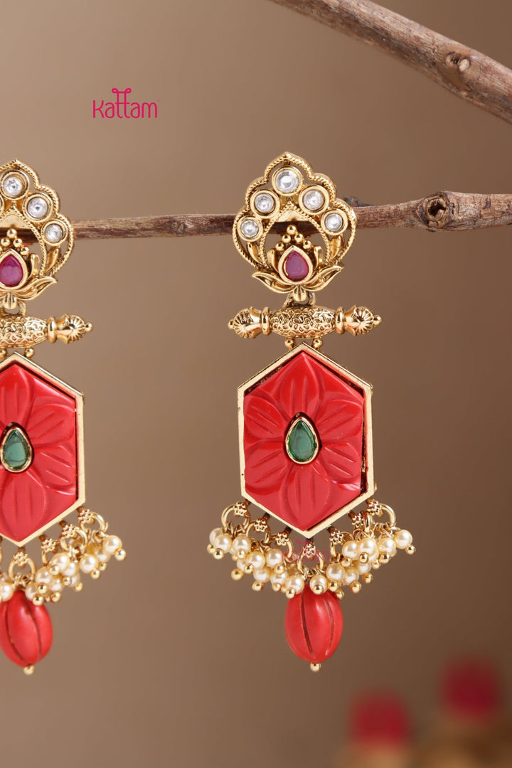 Triti Coral Peacock Statement Earring - E1019
