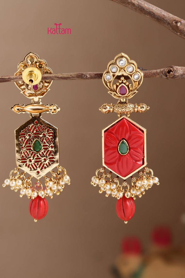 Triti Coral Peacock Statement Earring - E1019