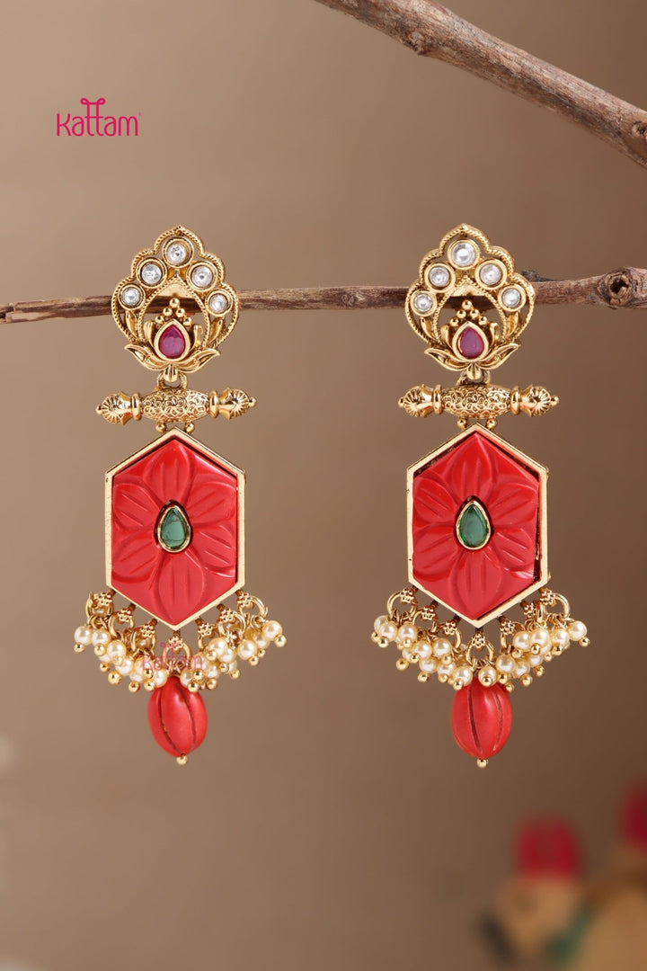 Triti Coral Peacock Statement Earring - E1019