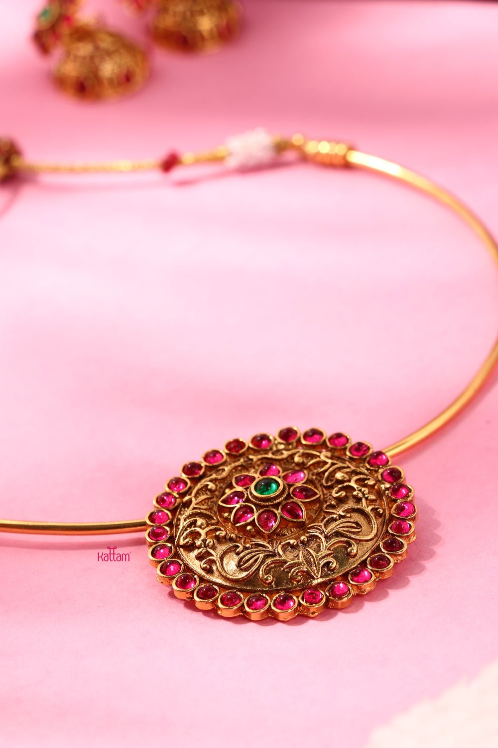 Tulya- Single Line Handmade Flower Pendant Choker with Jhumka - N638