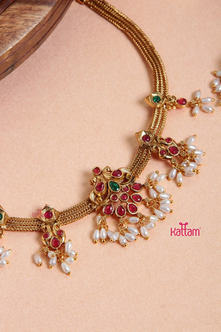 Twin Peacock Attigai Choker - N3093