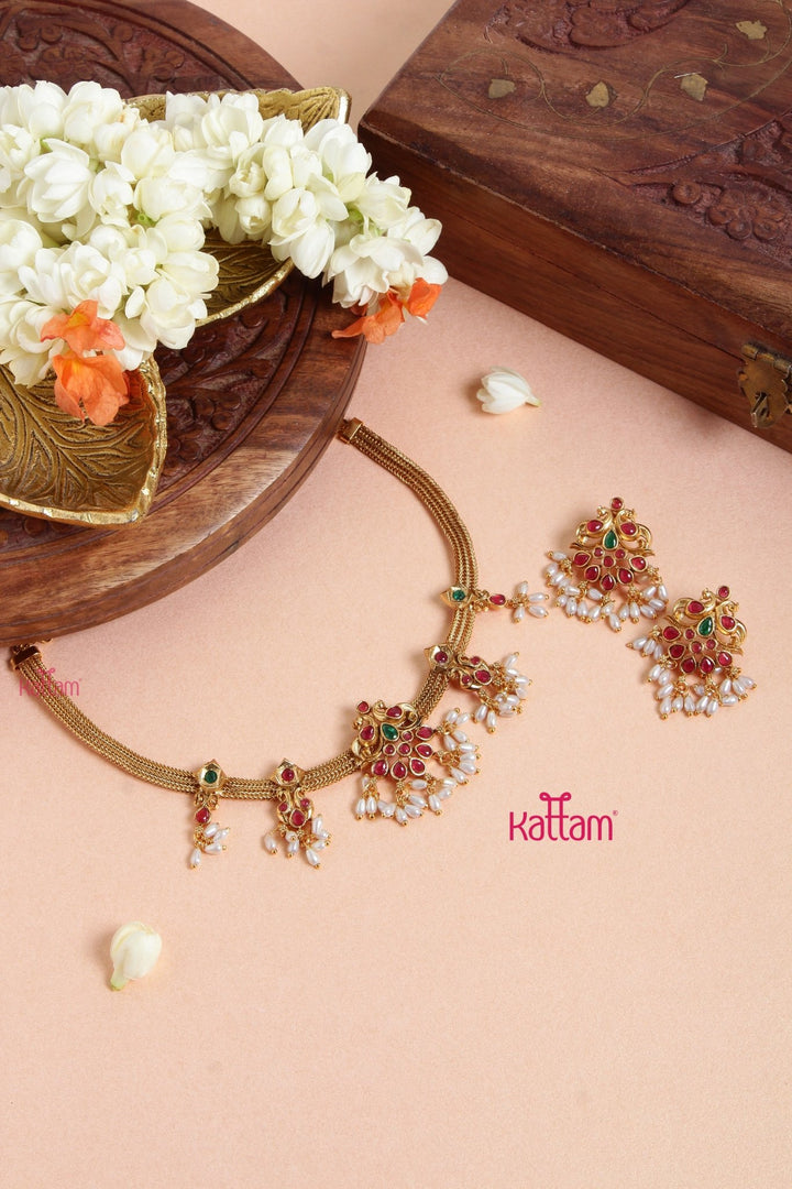 Twin Peacock Attigai Choker - N3093