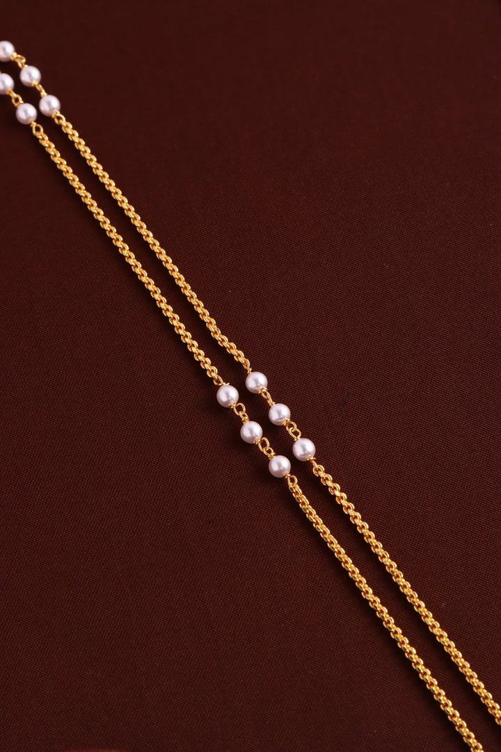 Twin Peacock Pearl Dollar Chain - White - N4058