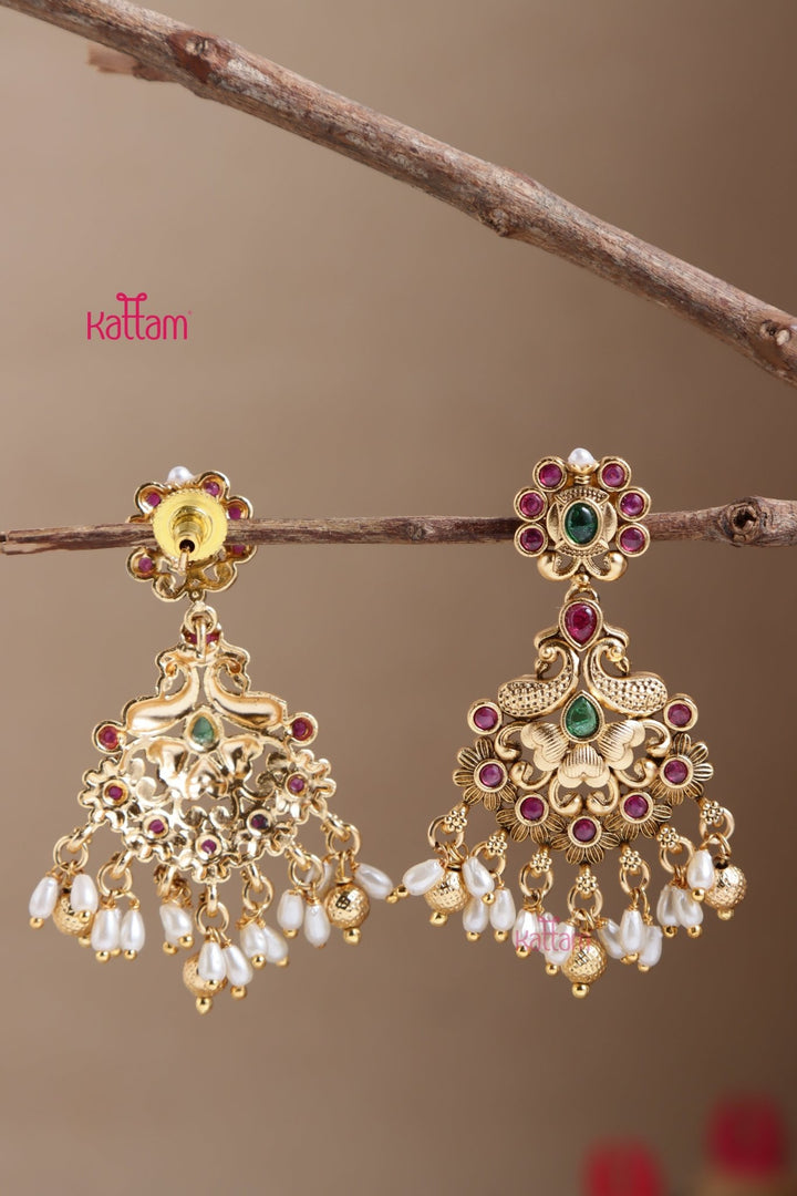 Twin Peacock Pearl Drop Earring - E1055