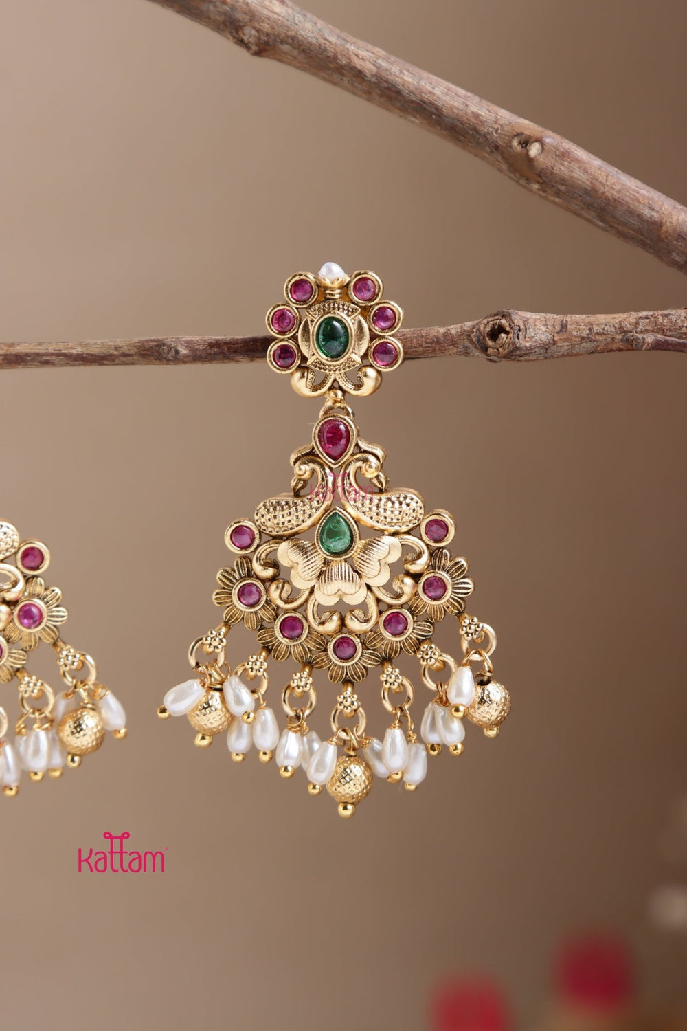 Twin Peacock Pearl Drop Earring - E1055