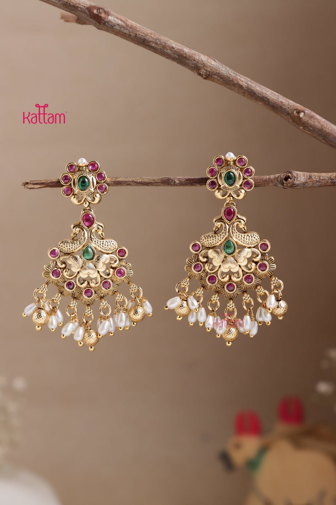 Twin Peacock Pearl Drop Earring - E1055