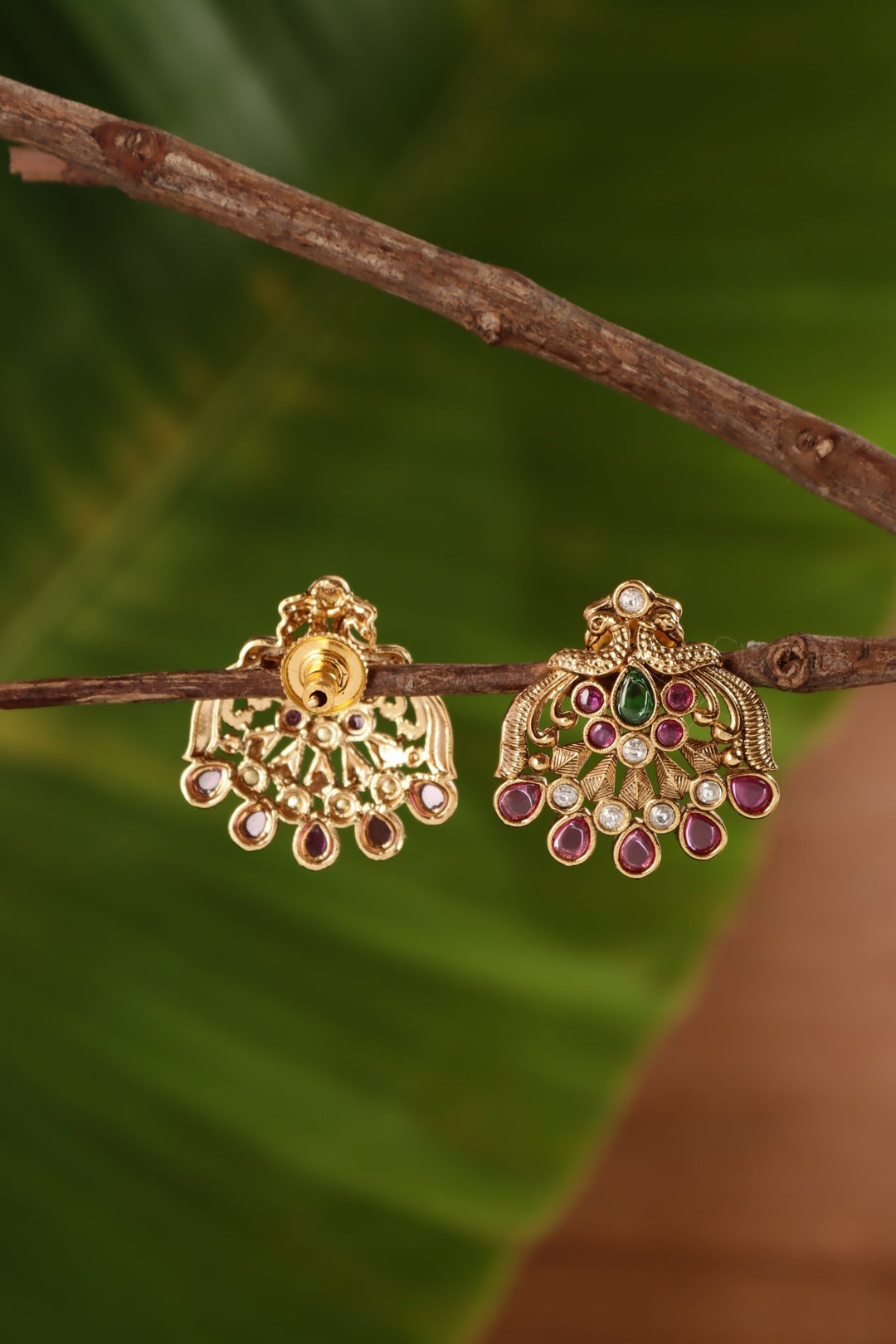 Twin Peacock Stone Earring - E1434