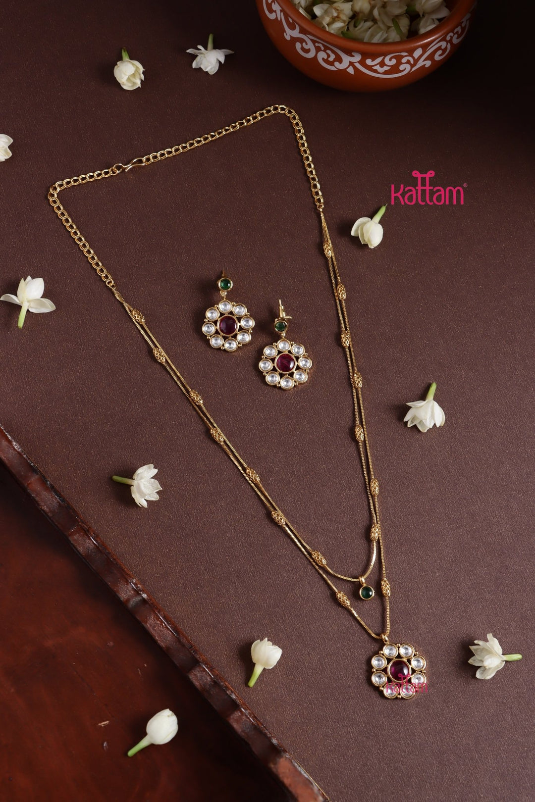 Two Layered Multistone Flower Chain Set - N3811