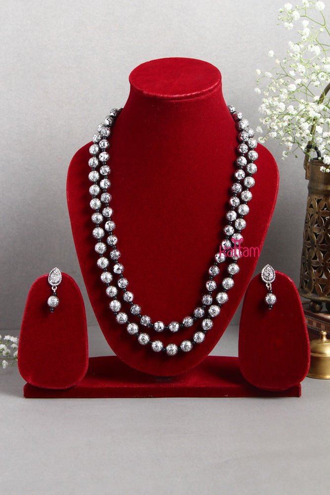 Two Layered Silvertone Ball mala - N1835