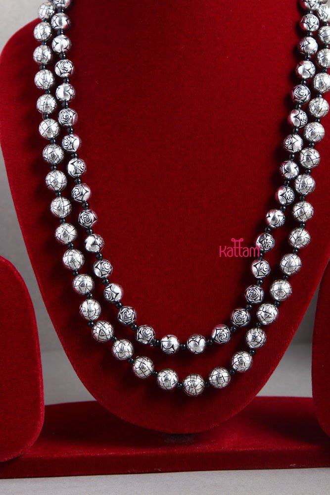 Two Layered Silvertone Ball mala - N1835