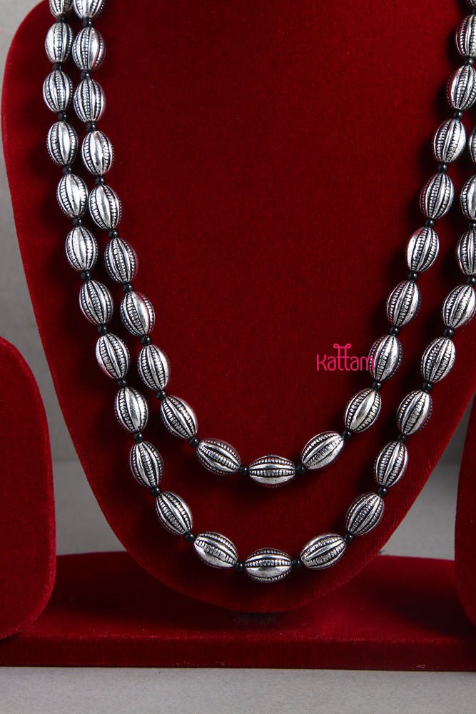 Two Layered Silvertone Oval Shape mala - N1840