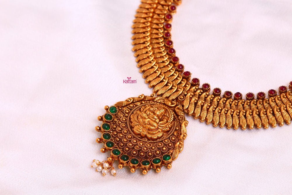 Unique Antique Goddess Lakshmi Bridal Necklace with Jhumka - N757